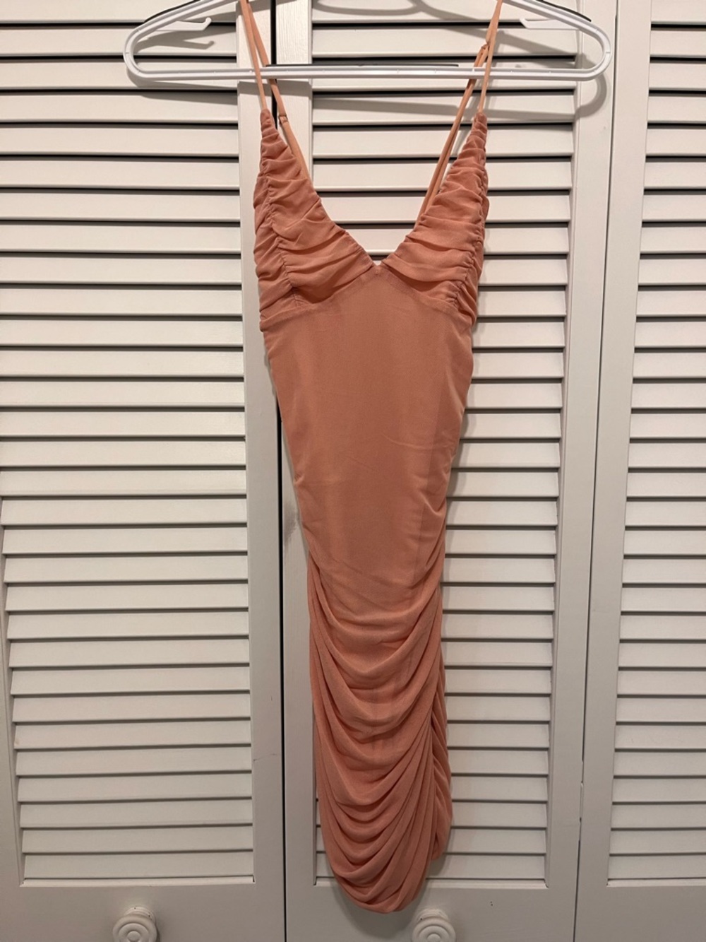 Women's Ruched Spaghetti Strap Slip Dress in Dusty Peach Roxanne Couture Rose